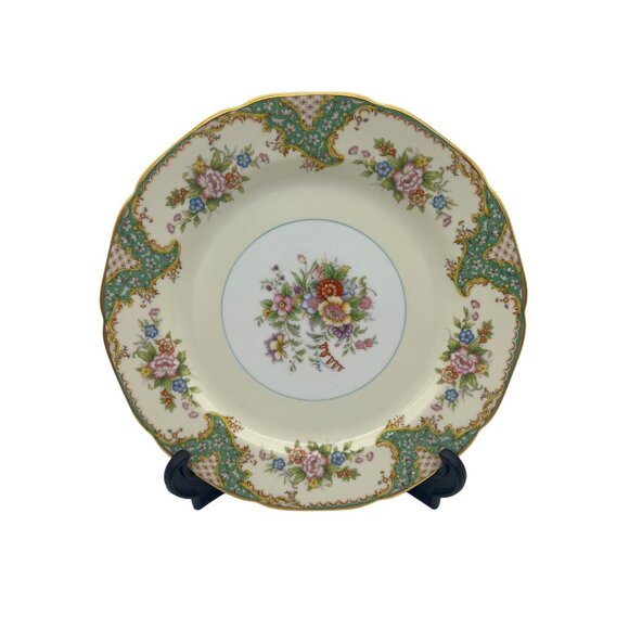 Noritake N385 Dinner Plate Turquoise Lattice Floral Border Devonia Backmark 10" - Picture 1 of 6